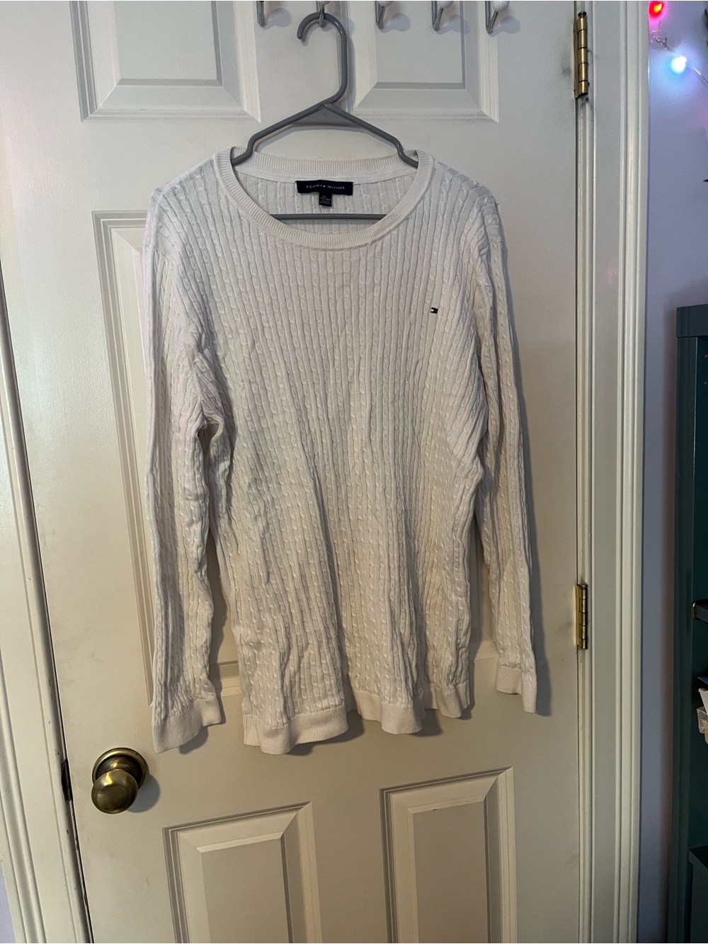 Tommy Hilfiger White Cable Knit Crewneck Sweater